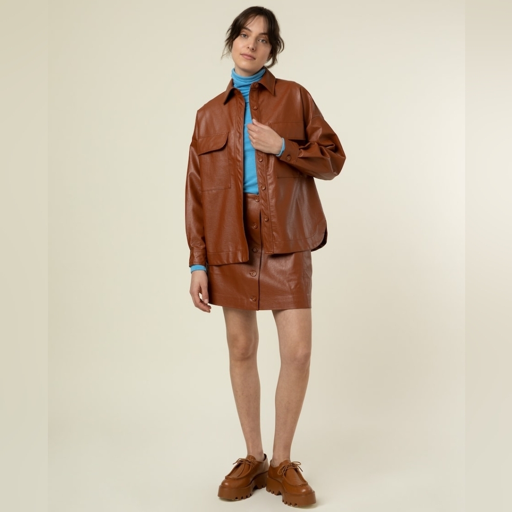 FRNCH Paris NWT faux leather button up camel color Cadillac jacket